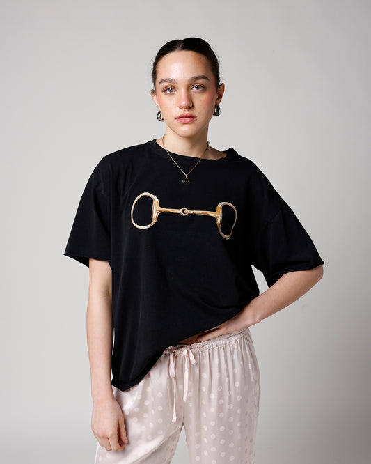 horse bit graphic black tee women's graphic short sleeve tee