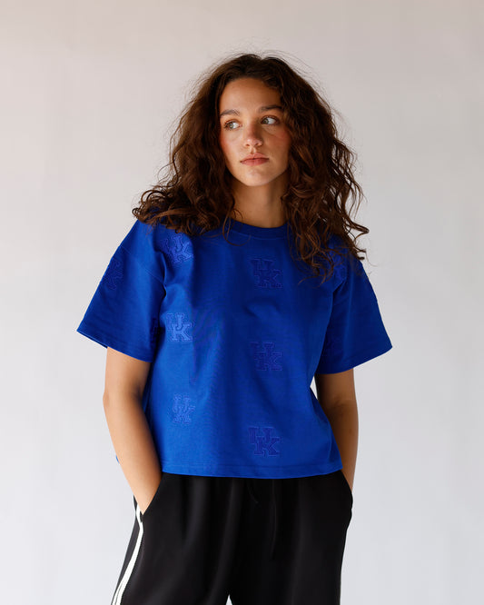 uk embroidered royal blue cropped gamedAY TEE