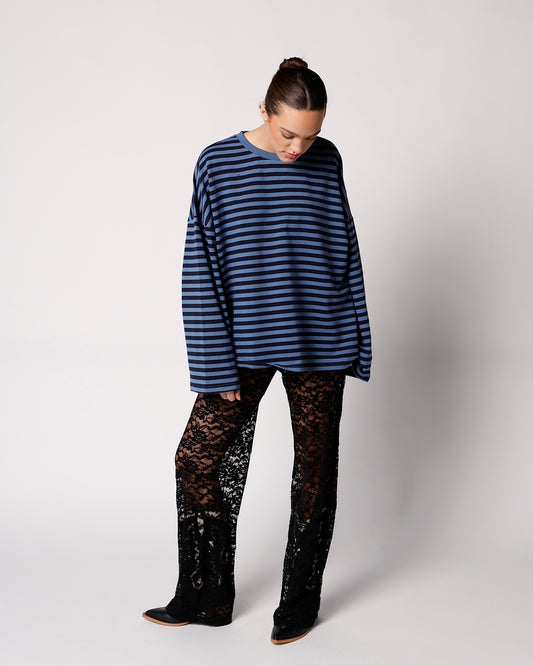 blue and navy striped striped wide long sleeve tee everyday striped basic