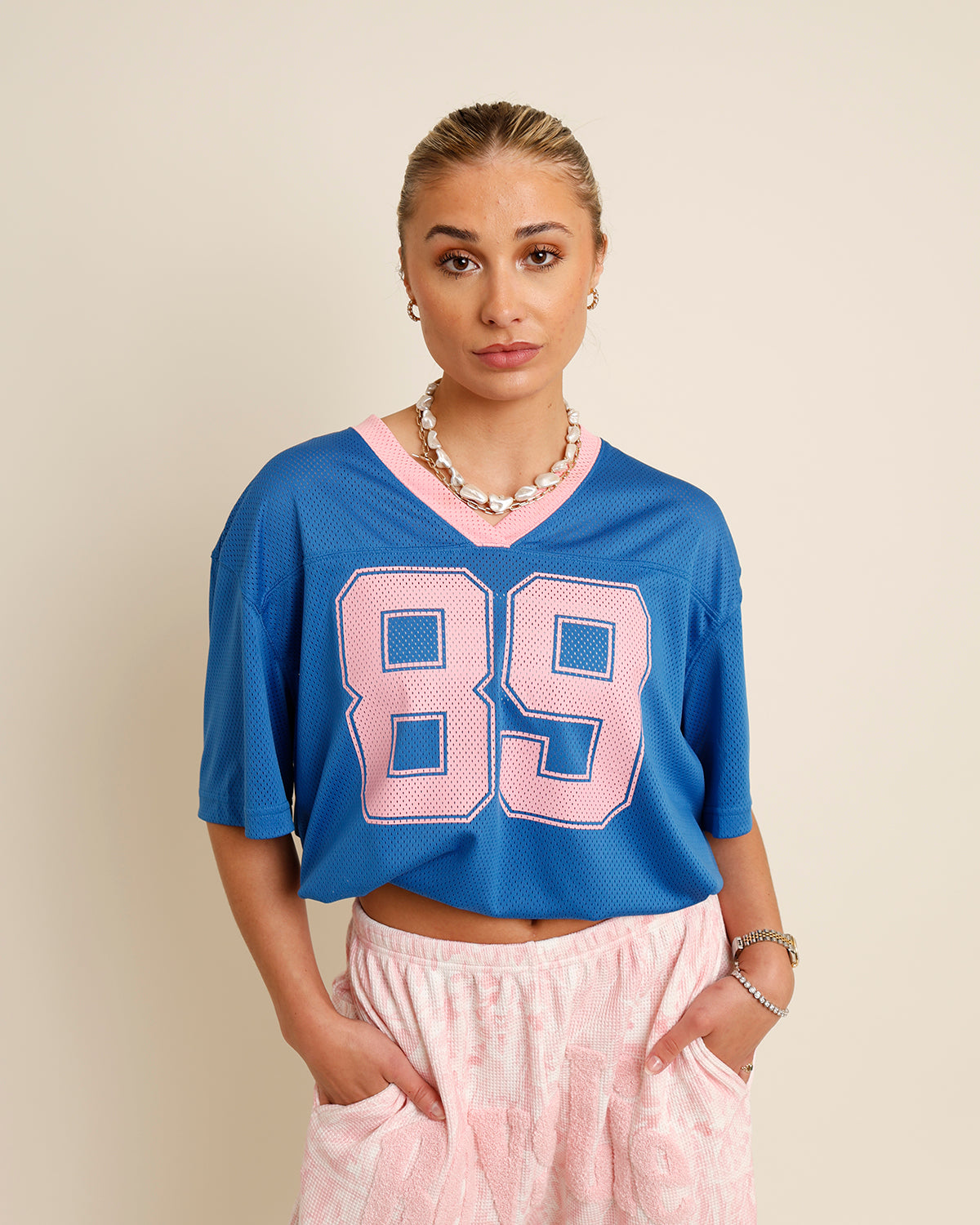 pink and blue "89" jersey