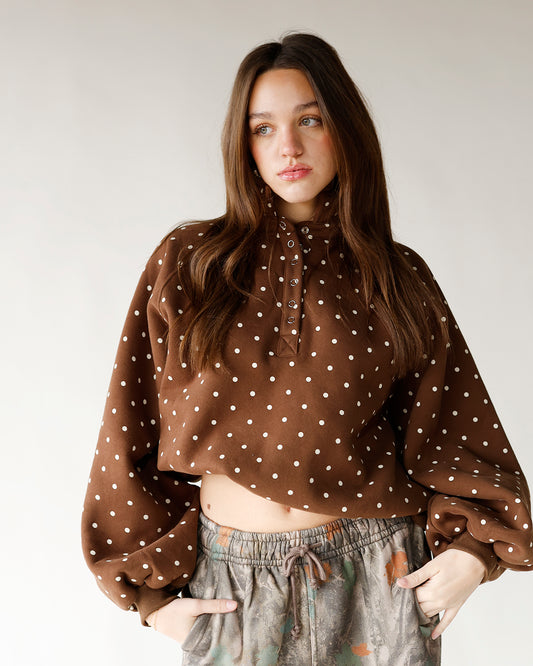 three quarter button up everyday pullover poka dot sweatshirt comfy street style