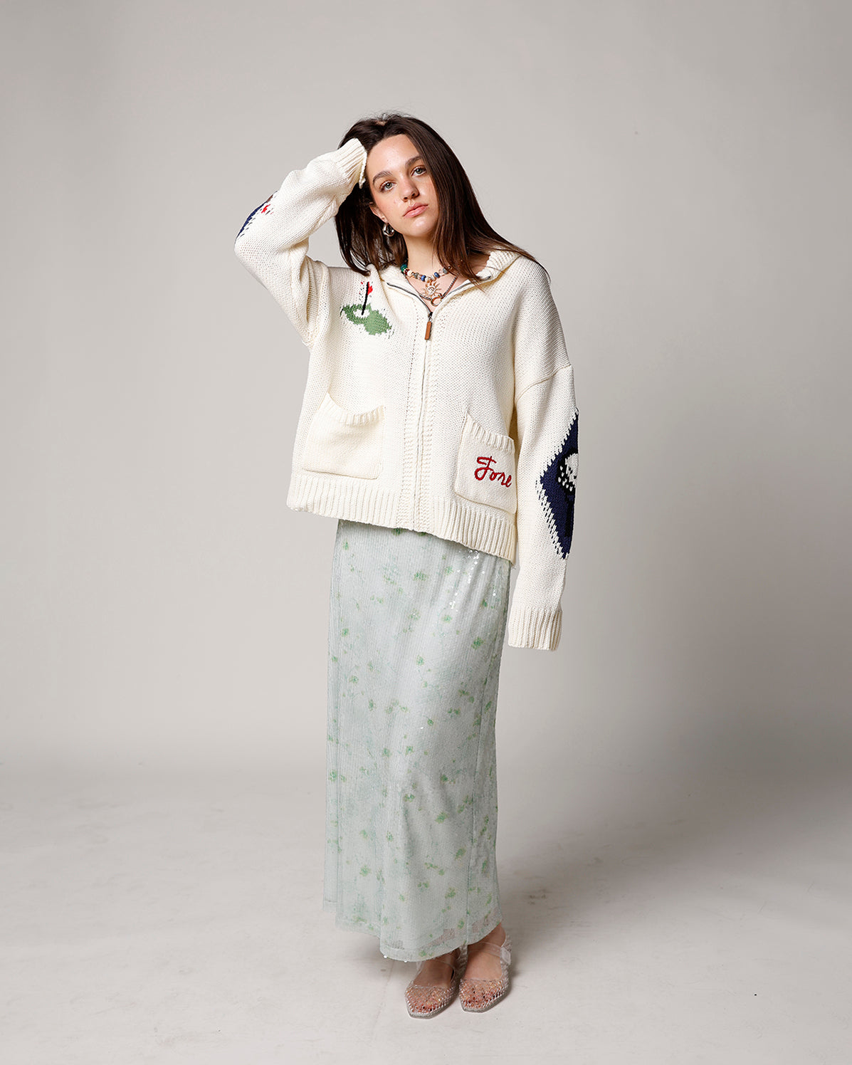 GREEN GARDEN SEQUIN MIDI SKIRT
