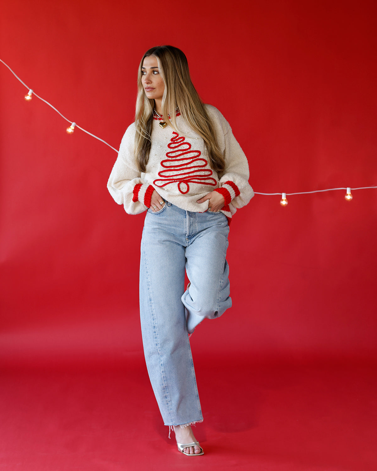 PEPPERMINT & PEARLS CHRISTMAS TREE SWEATER