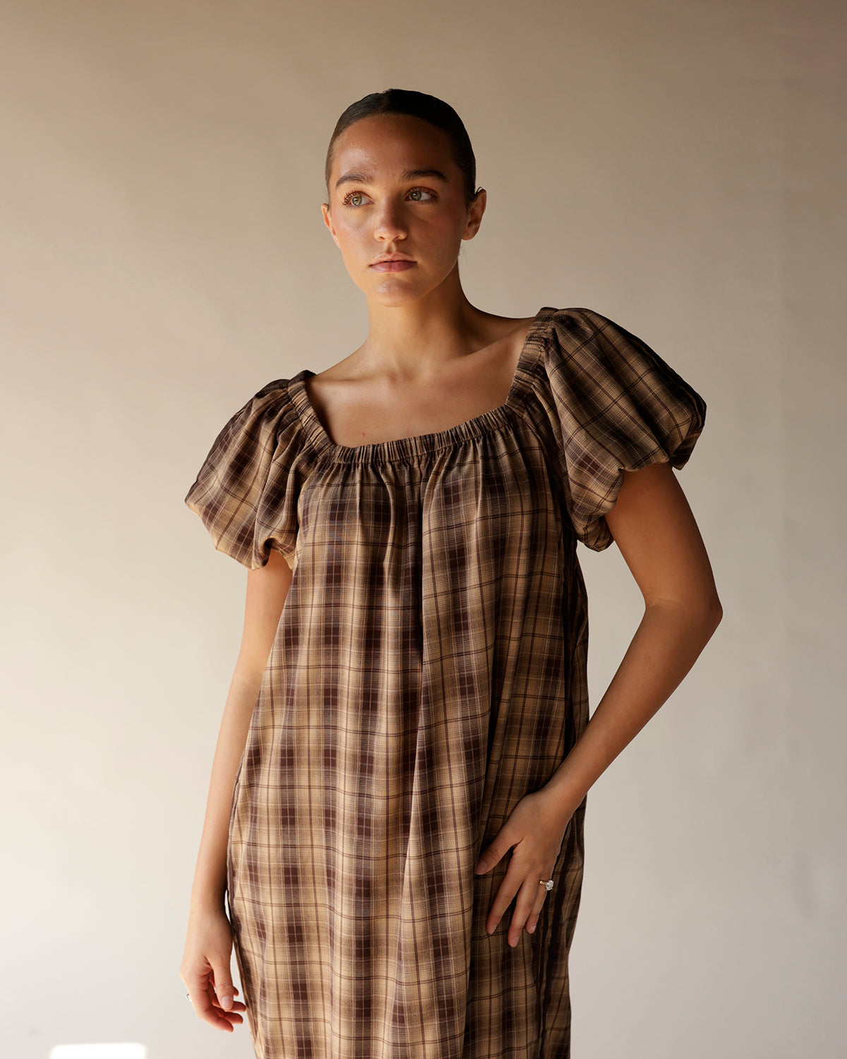 HIP BROWNSTONE PLAID MAXI DRESS