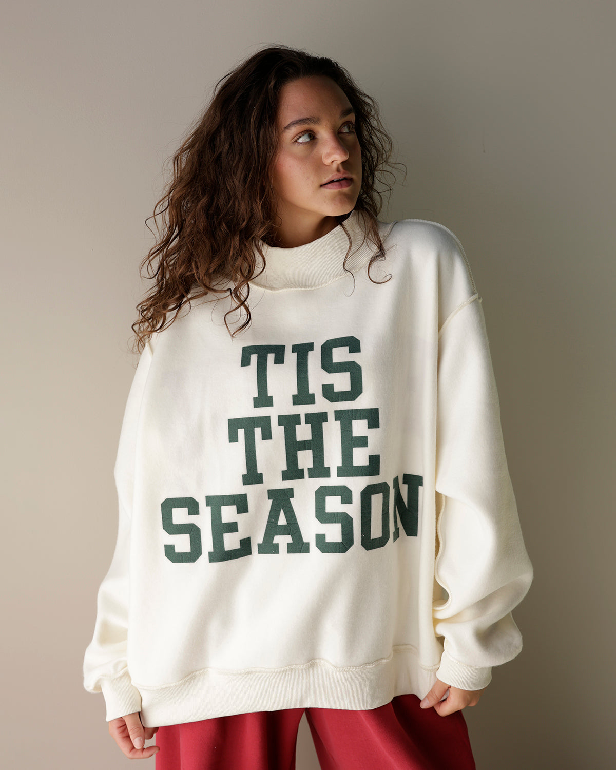 HOLLY JOLLY + TIS THE SEASON REVERSIBLE MOCK NECK SWEATSHIRT