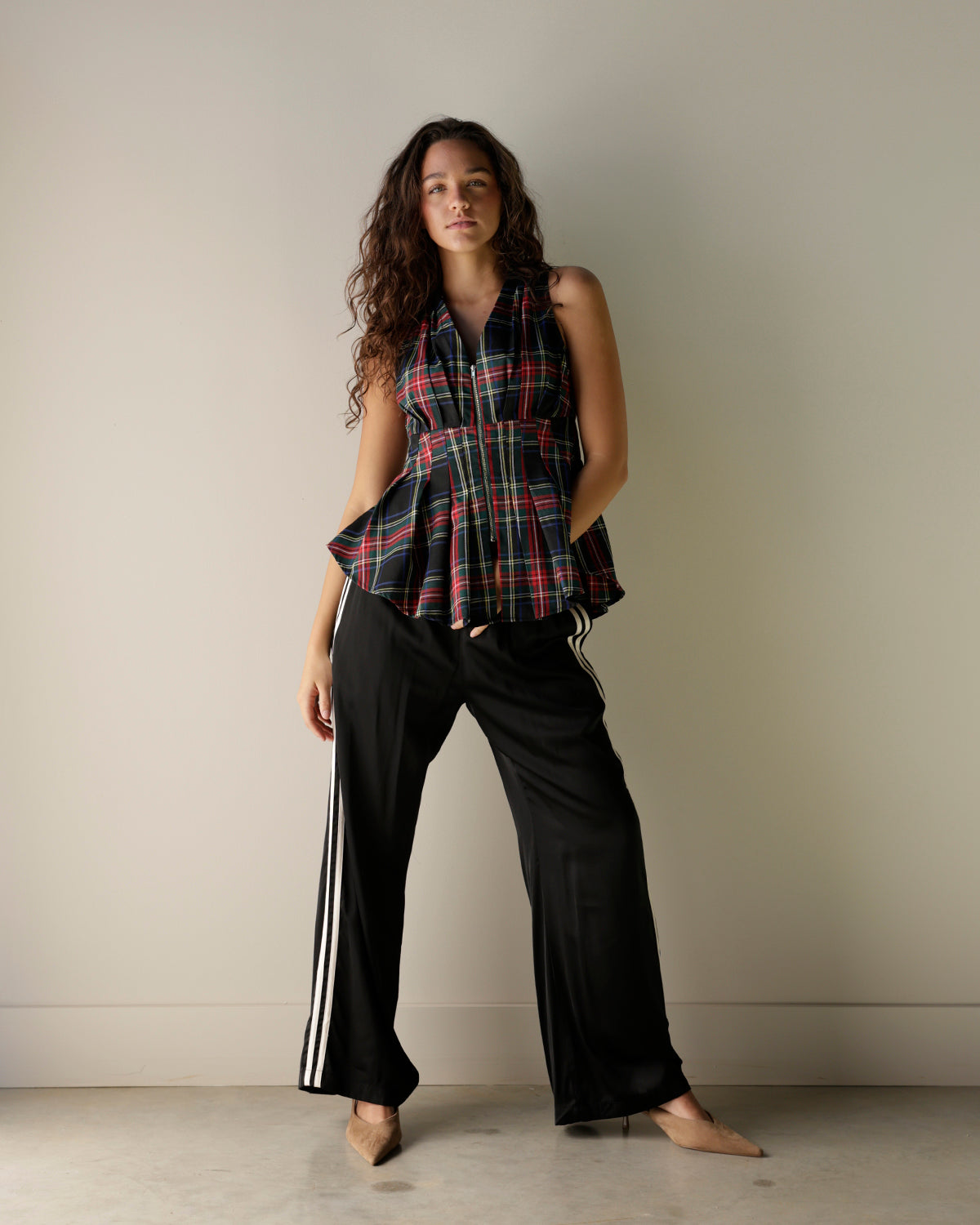 CHRISTMAS PLAID HOLIDAY PEPLUM TOP