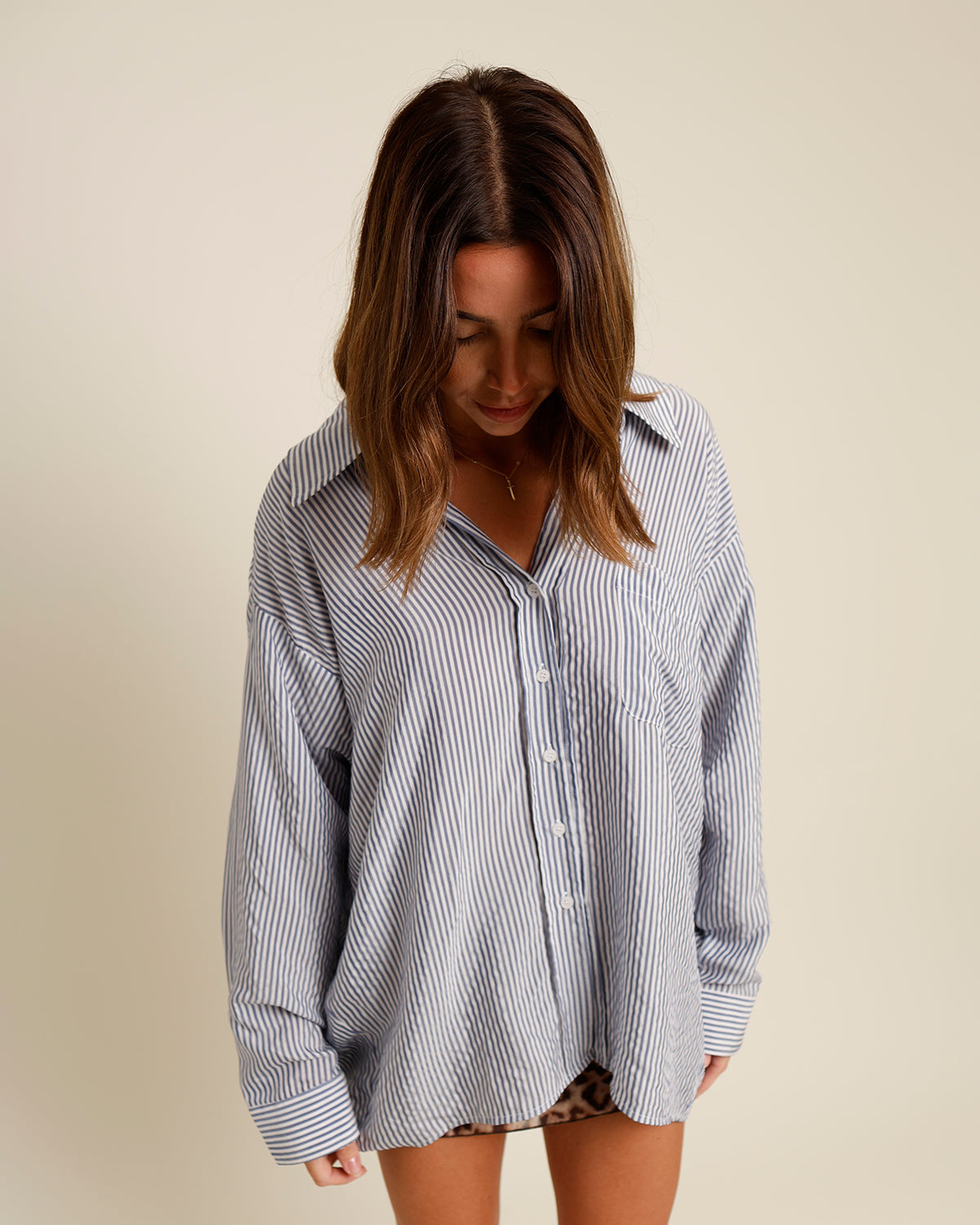 MIA STRIPED BUTTON UP TOP