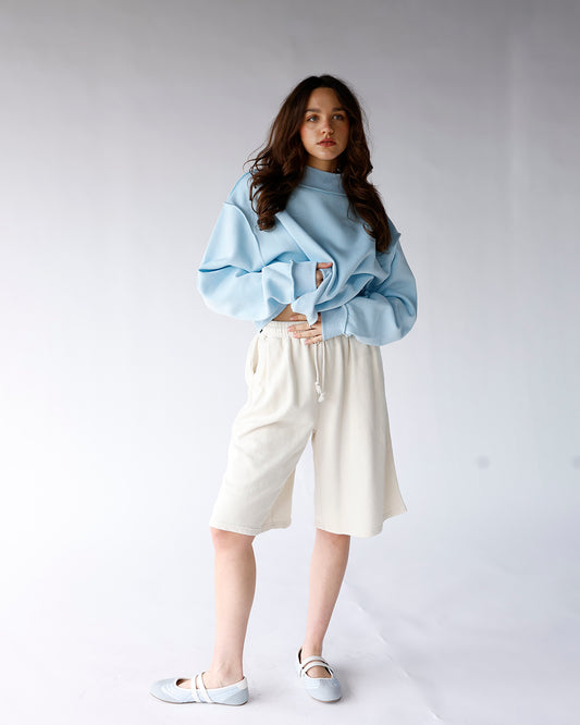 white bermuda length sweatshorts