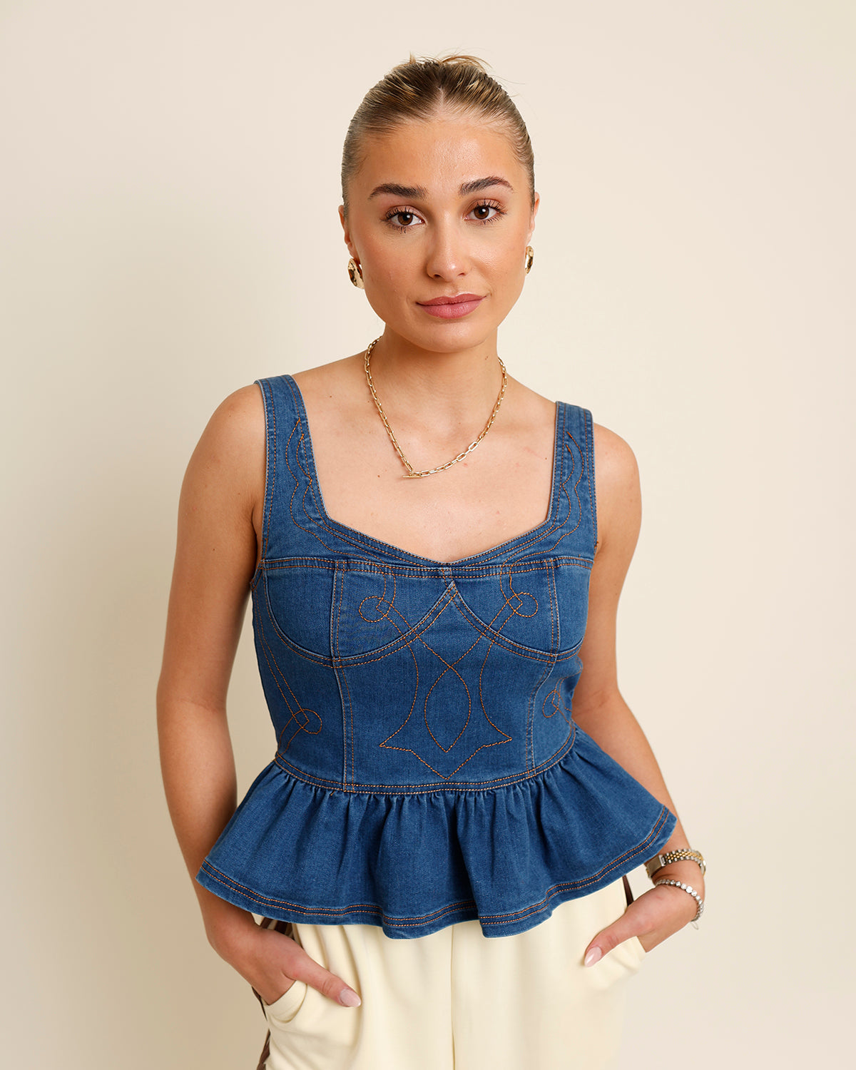 DARLING DENIM PEPLUM TOP