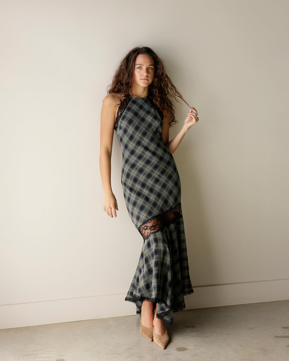 JACQUIE THE LABEL PARTY PLAID MAXI DRESS