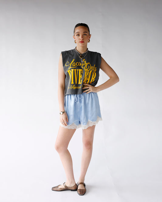 washed black and yellow graphic muscle tee locals only dive bar graphic muscle tee