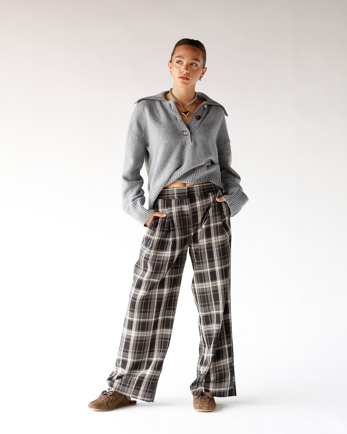 FREE PEOPLE TRADING UP POLO SWEATER X GREY