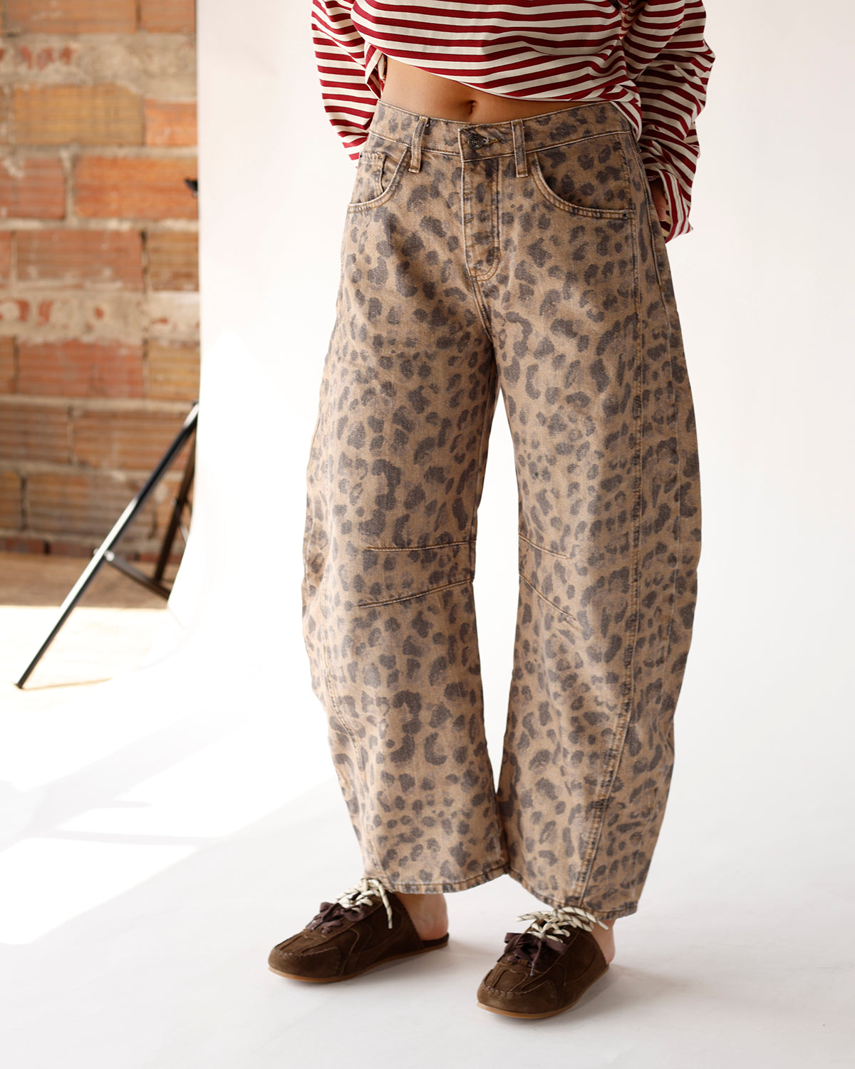 FREE PEOPLE GOOD LUCK LEOPARD BARREL JEAN