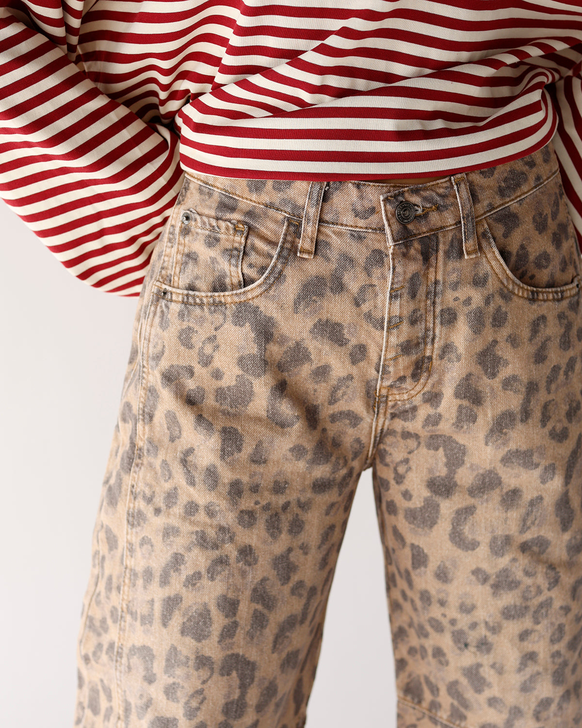 FREE PEOPLE GOOD LUCK LEOPARD BARREL JEAN