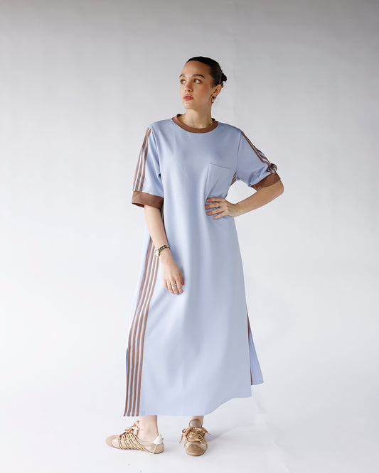 light blue and brown stripes track dress light blue varsity track dress women