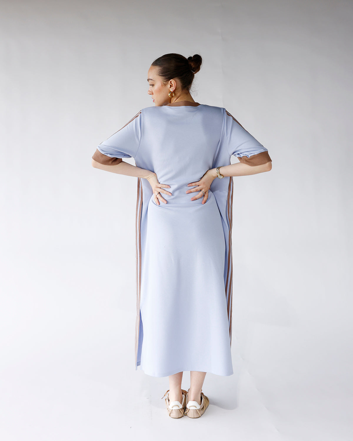 HIP STYLED VARSITY TRACK DRESS X BABY BLUE