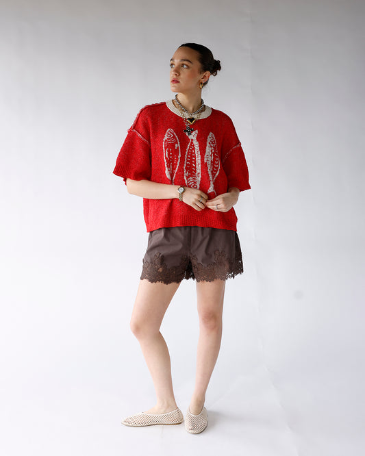 brown shorts with lace trim detailing lace hem elastic waist brown women's shorts