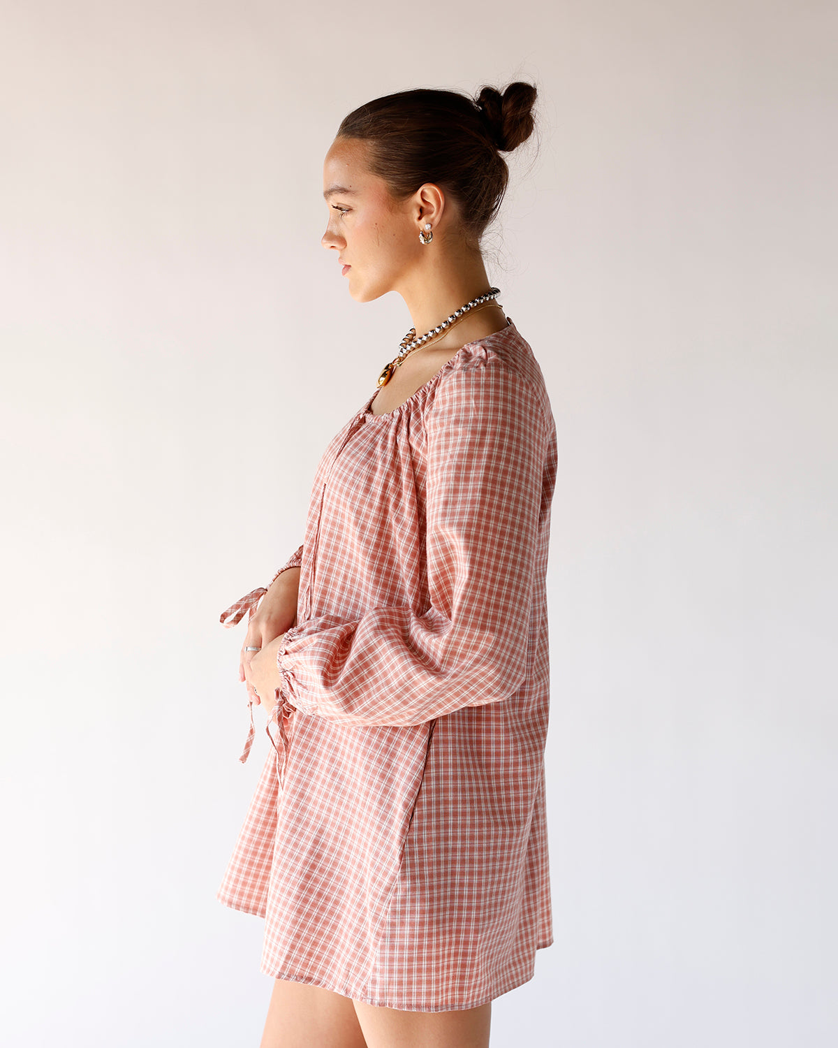 BABYDOLL MINI DRESS X DUSTY PINK CHECKERED
