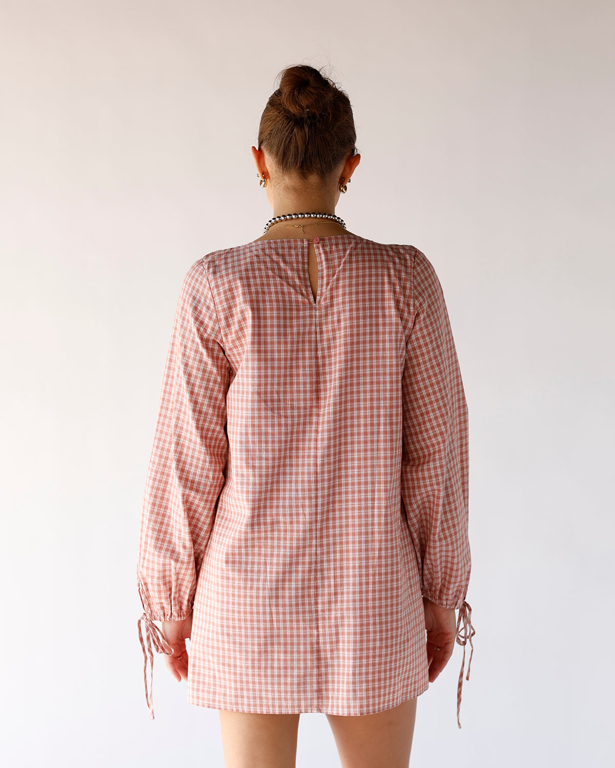 BABYDOLL MINI DRESS X DUSTY PINK CHECKERED