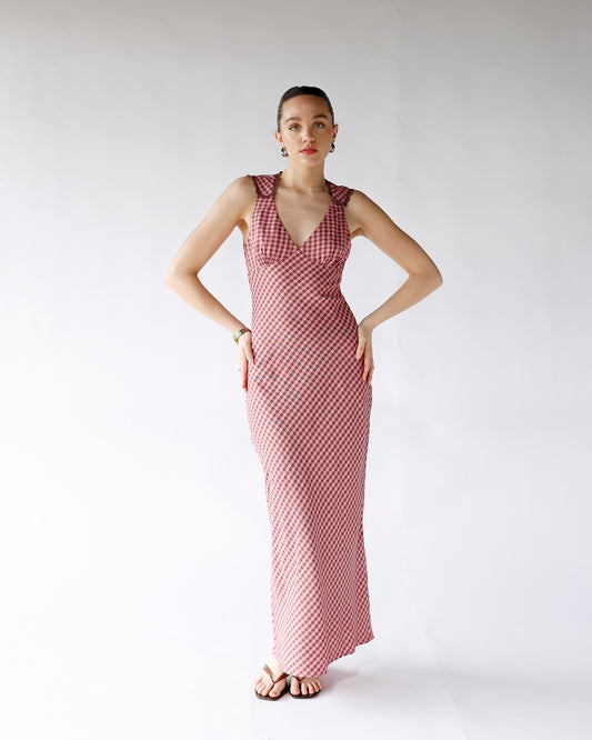 pink and brown gingham sleeveless maxi dress gingham maxi dress