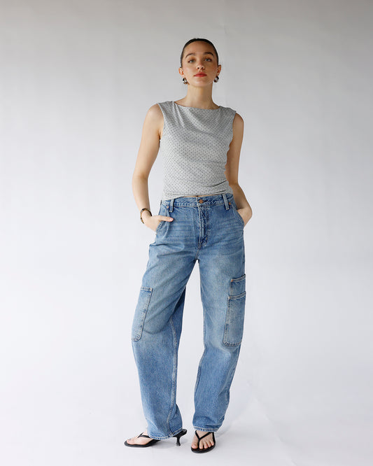 pistola sonny high rise barrel jean coastal fade medium washed barrel utility inspired jeans women