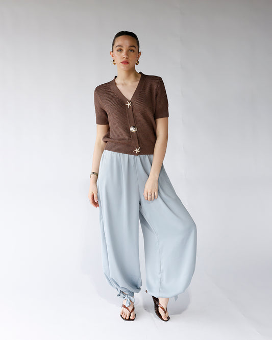 dusty blue balloon pants elastic cuff balloon pants women
