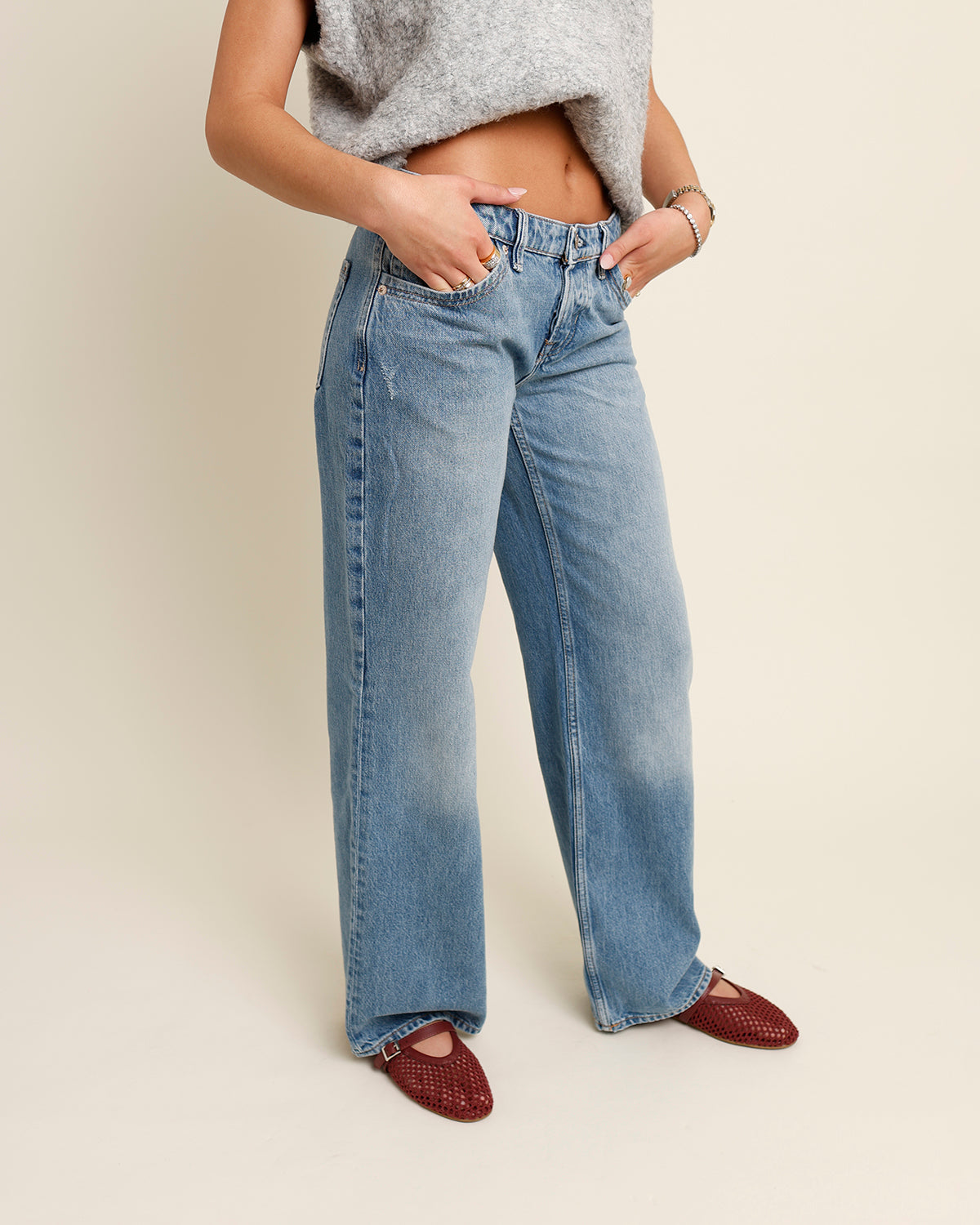 FREE PEOPLE TENNESSEE LOW-RISE BOYFRIEND JEANS IN COWBOY ROMANCE