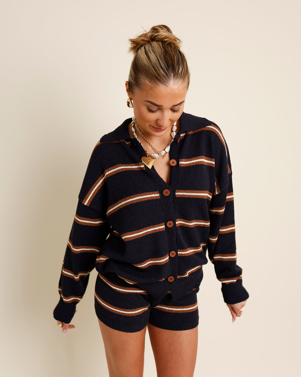 ASHER STRIPED CARDIGAN AND SHORTS SET