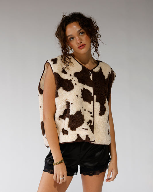 vest sherpa fleece cowhide