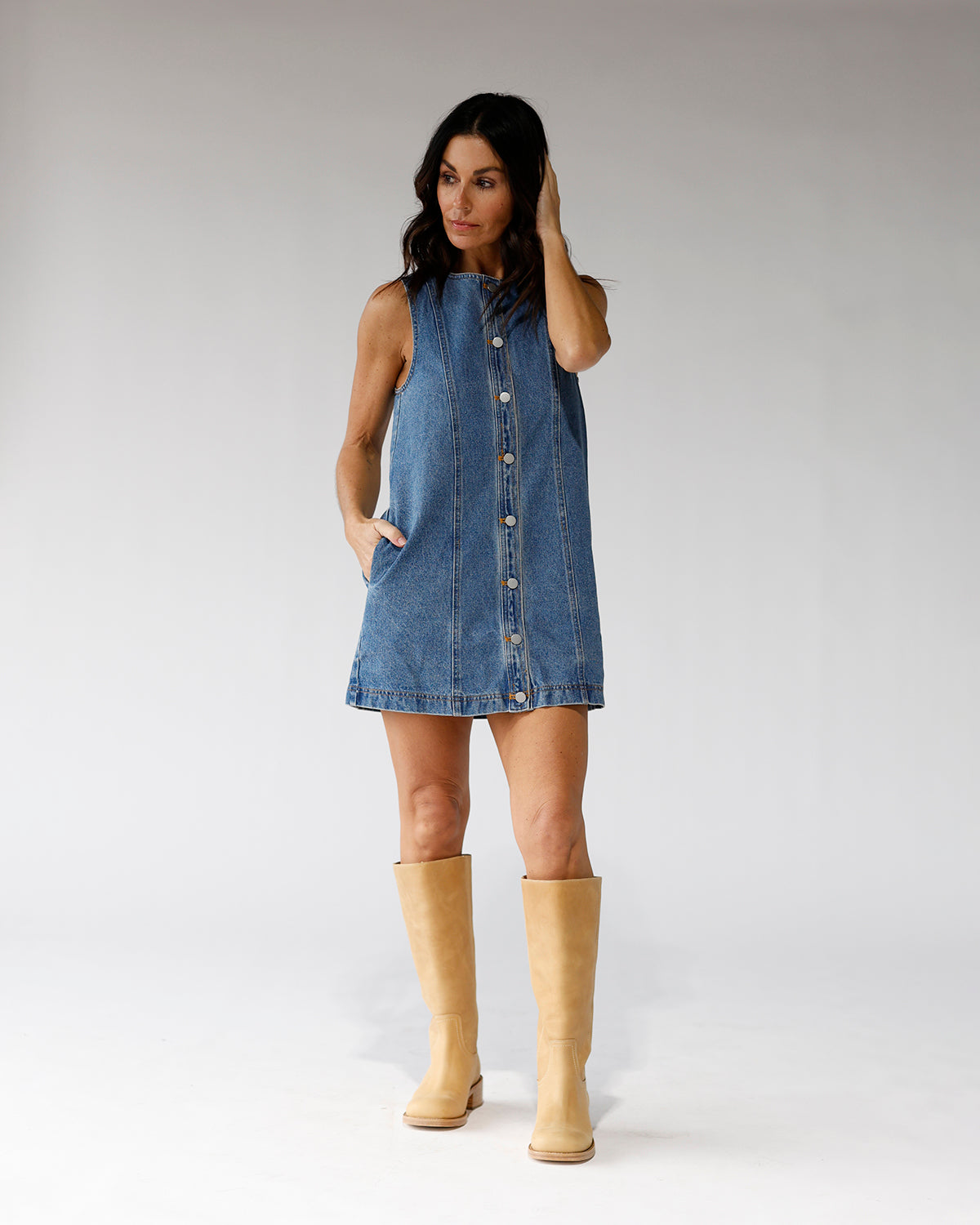 THE CITY BLUES DENIM MINI DRESS