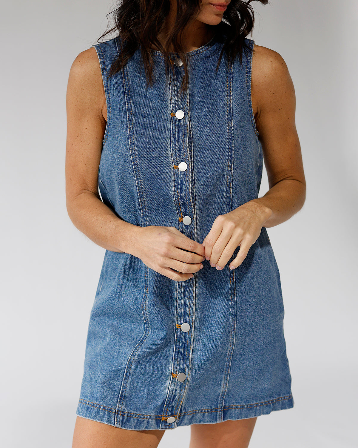THE CITY BLUES DENIM MINI DRESS