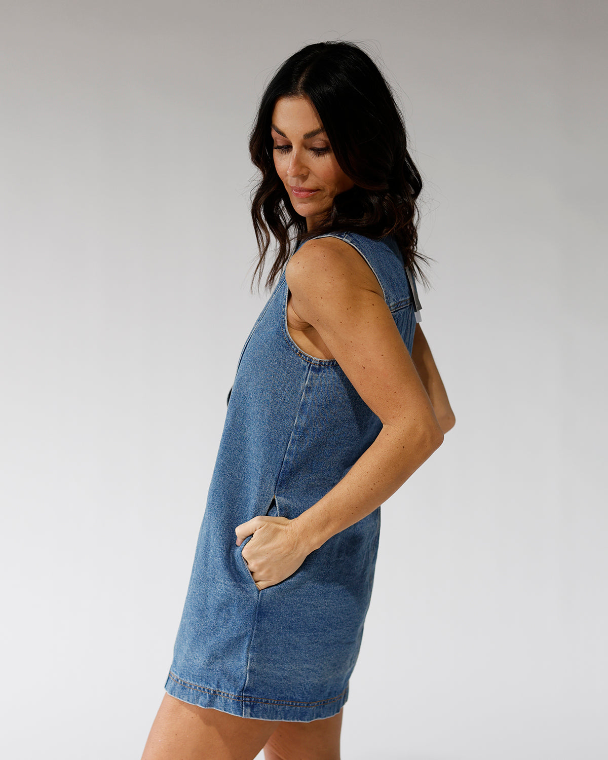 THE CITY BLUES DENIM MINI DRESS