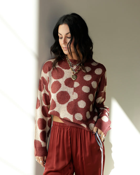 fun sweaters for fall, easy fall styles, burgundy sweater, polka dot sweater