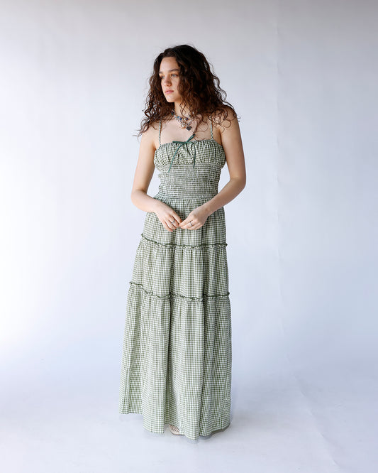 green gingham print maxi dress women's green maxi dress