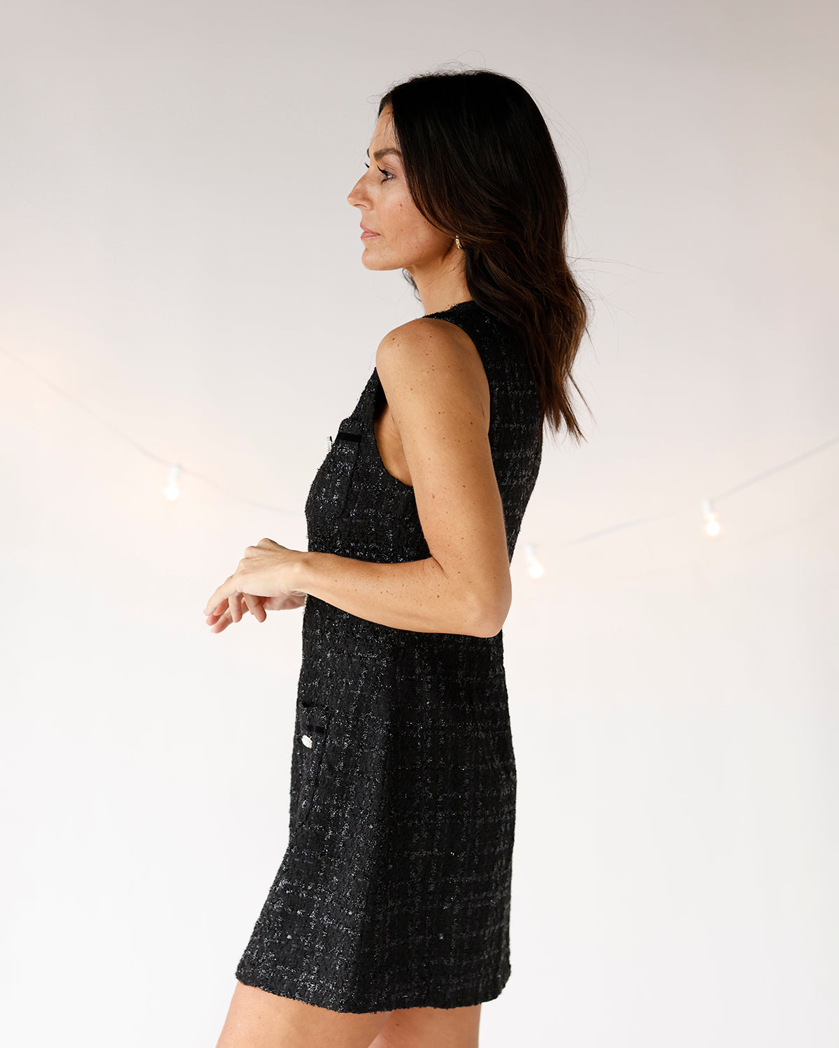 MIDNIGHT EVE TWEED MINI DRESS