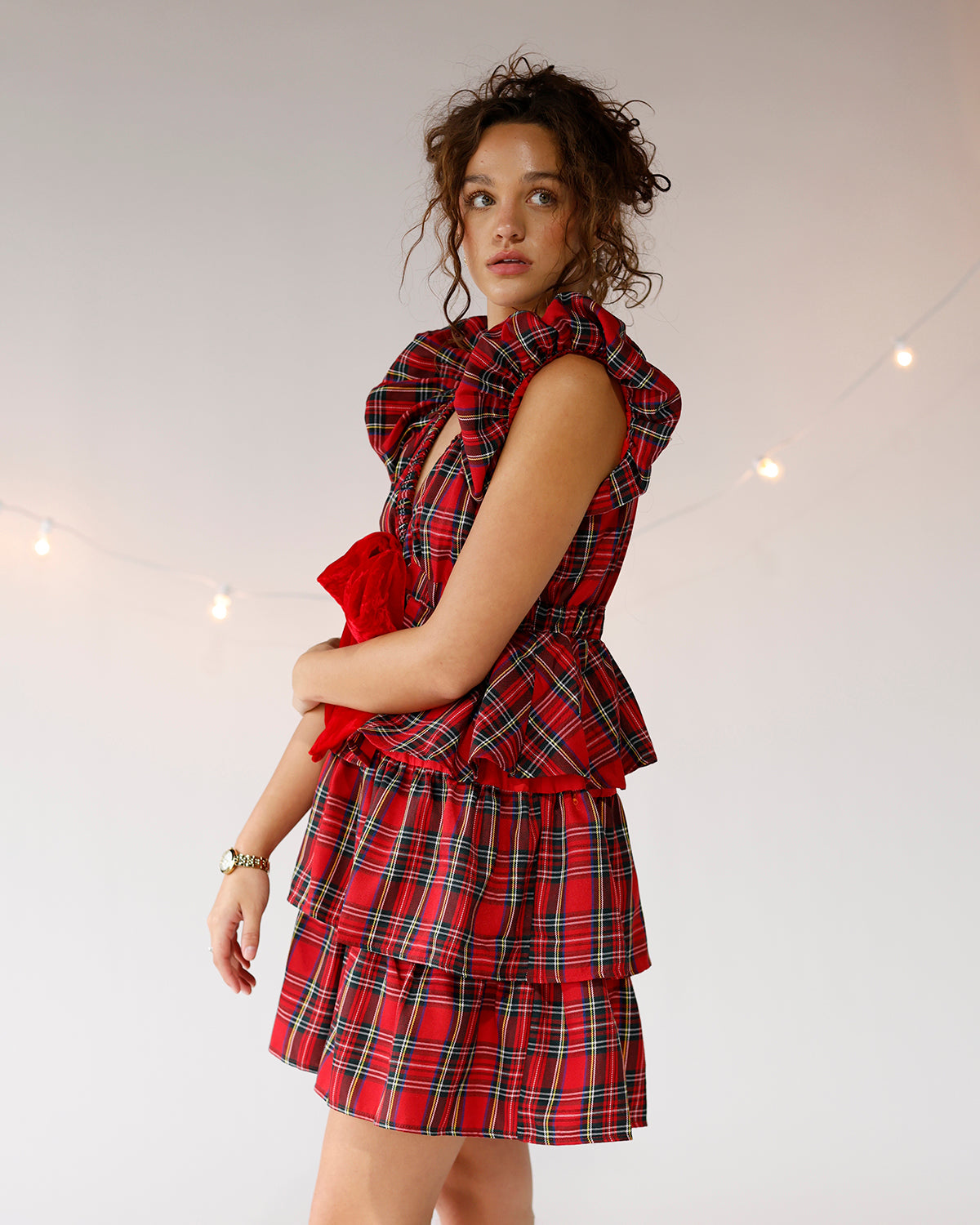 PLAID PERFECTION RUFFLE MINI DRESS