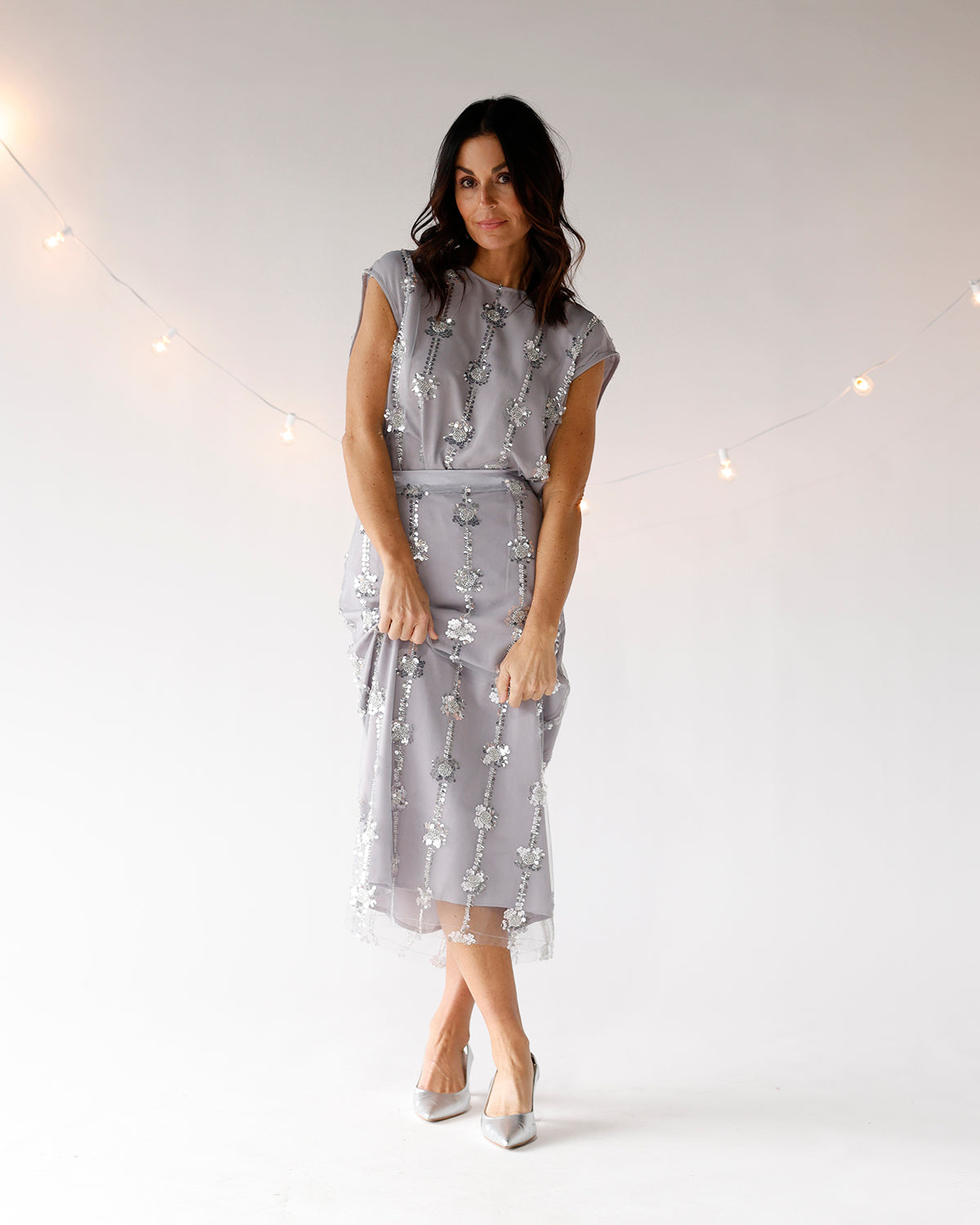 SHEER AS ICE SEQUIN MIDI SKIRT
