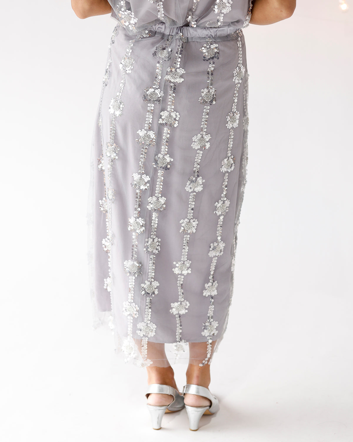 SHEER AS ICE SEQUIN MIDI SKIRT