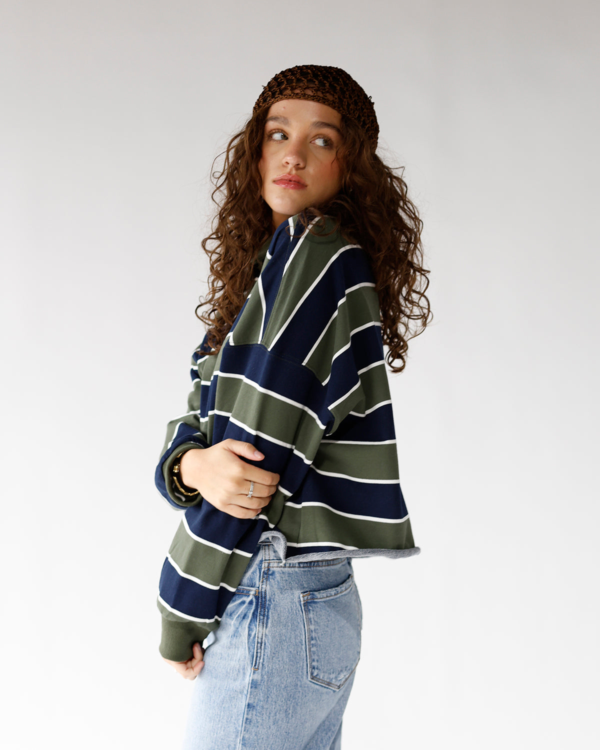 HARVEST STRIPE POLO LONG SLEEVE TOP