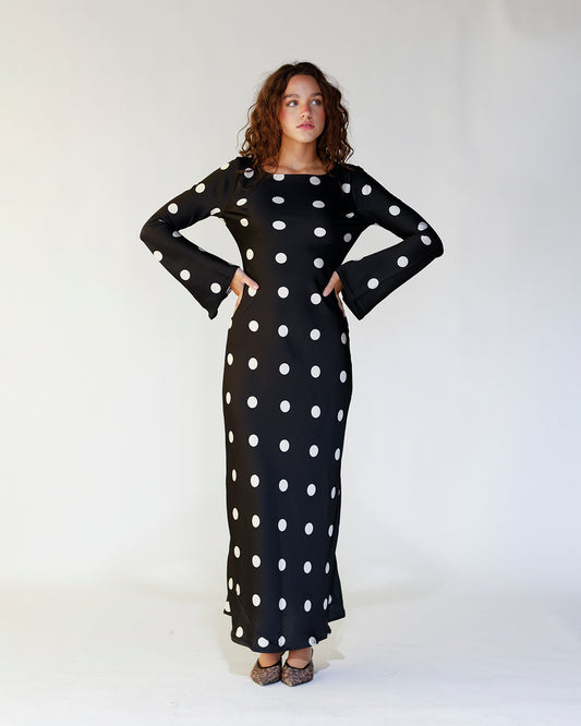 poka dot dress holiday dress black dress elegant long sleeve dress