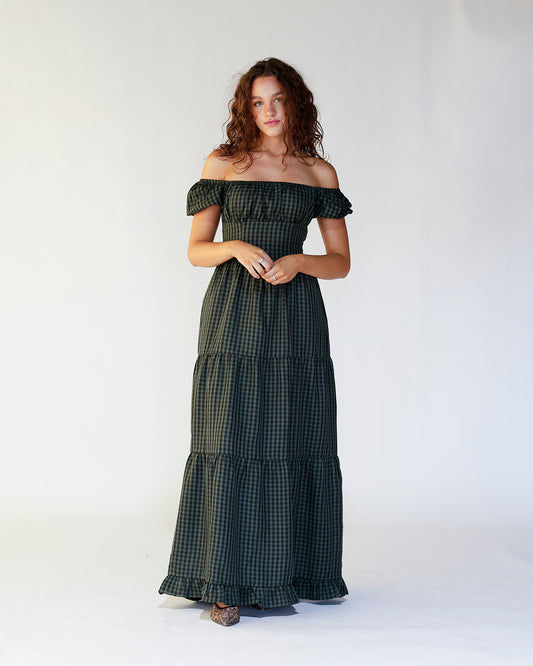 holiday dress everday maxi dress checkered plaid off the shoulder