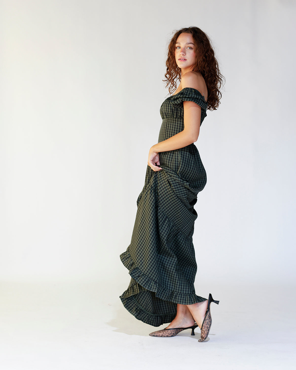 OLIVE GINGHAM MAXI DRESS