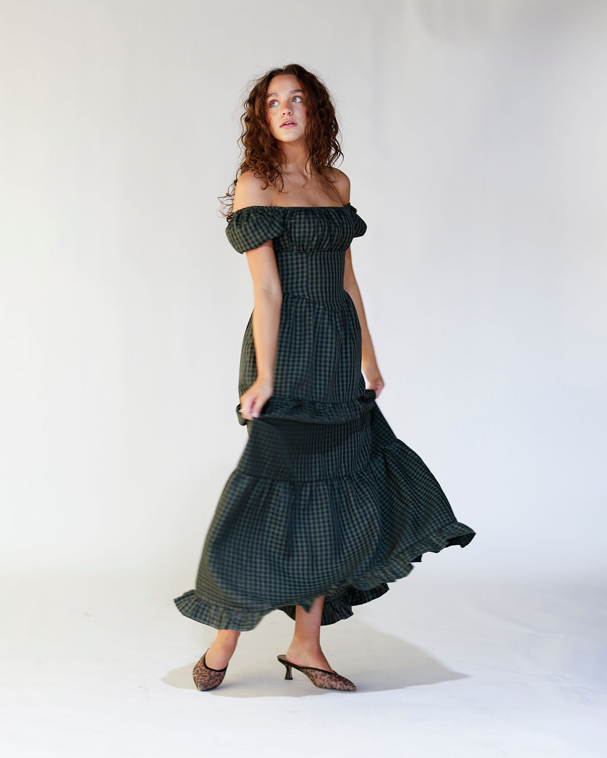 OLIVE GINGHAM MAXI DRESS