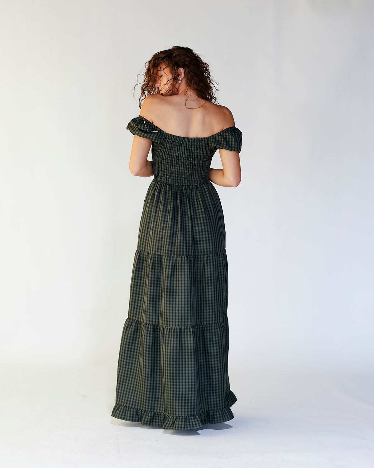 OLIVE GINGHAM MAXI DRESS