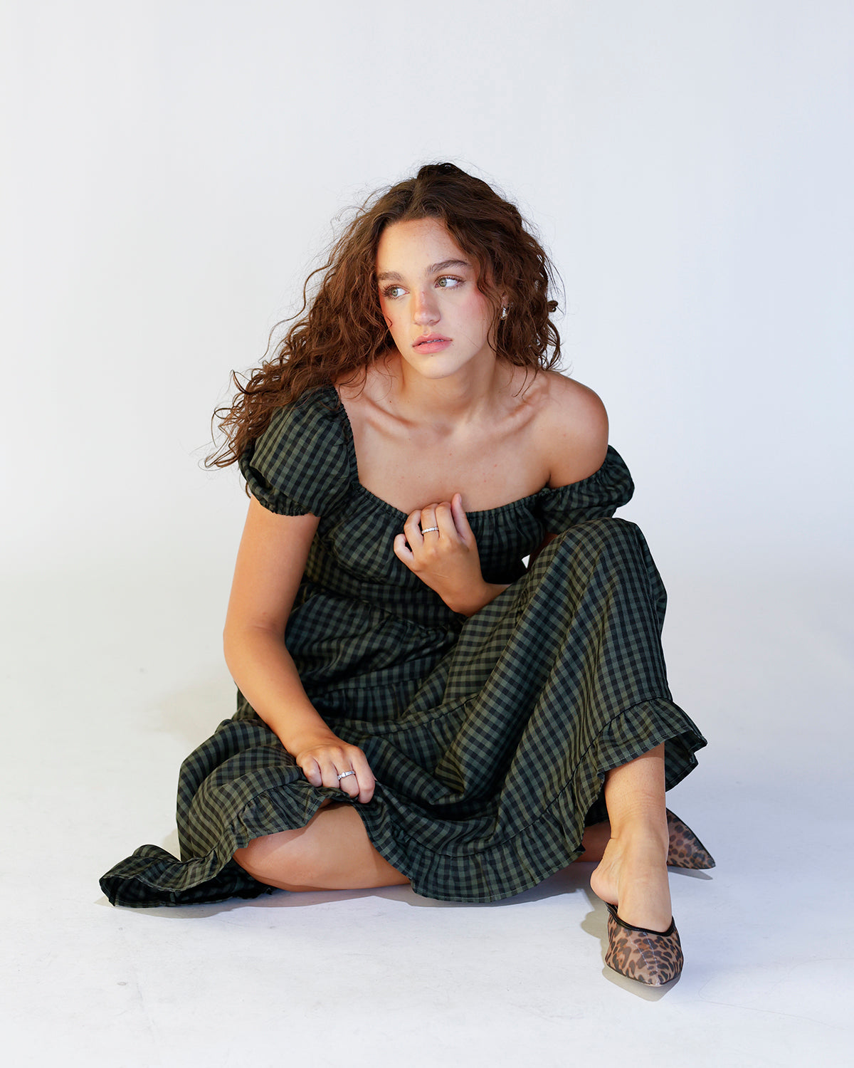 OLIVE GINGHAM MAXI DRESS