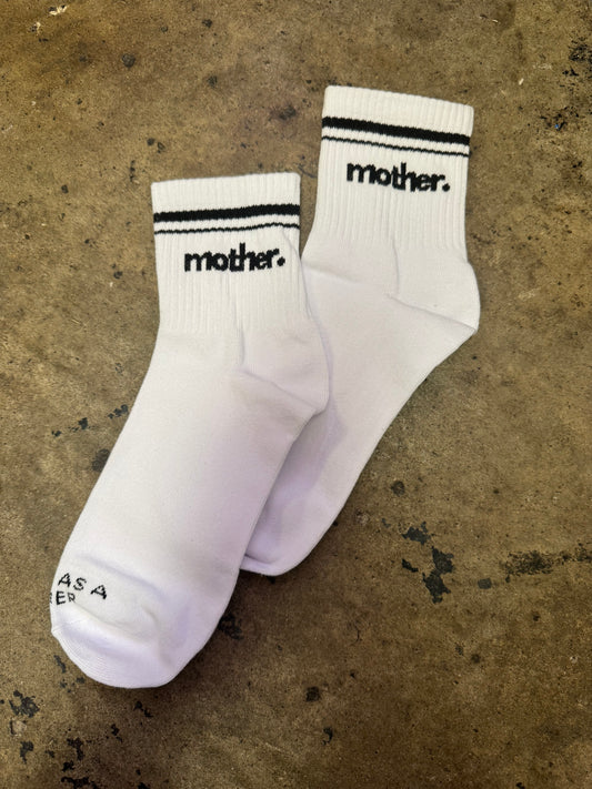 MOTHER. HALF CREW STRIPED SOCKS X BLACK