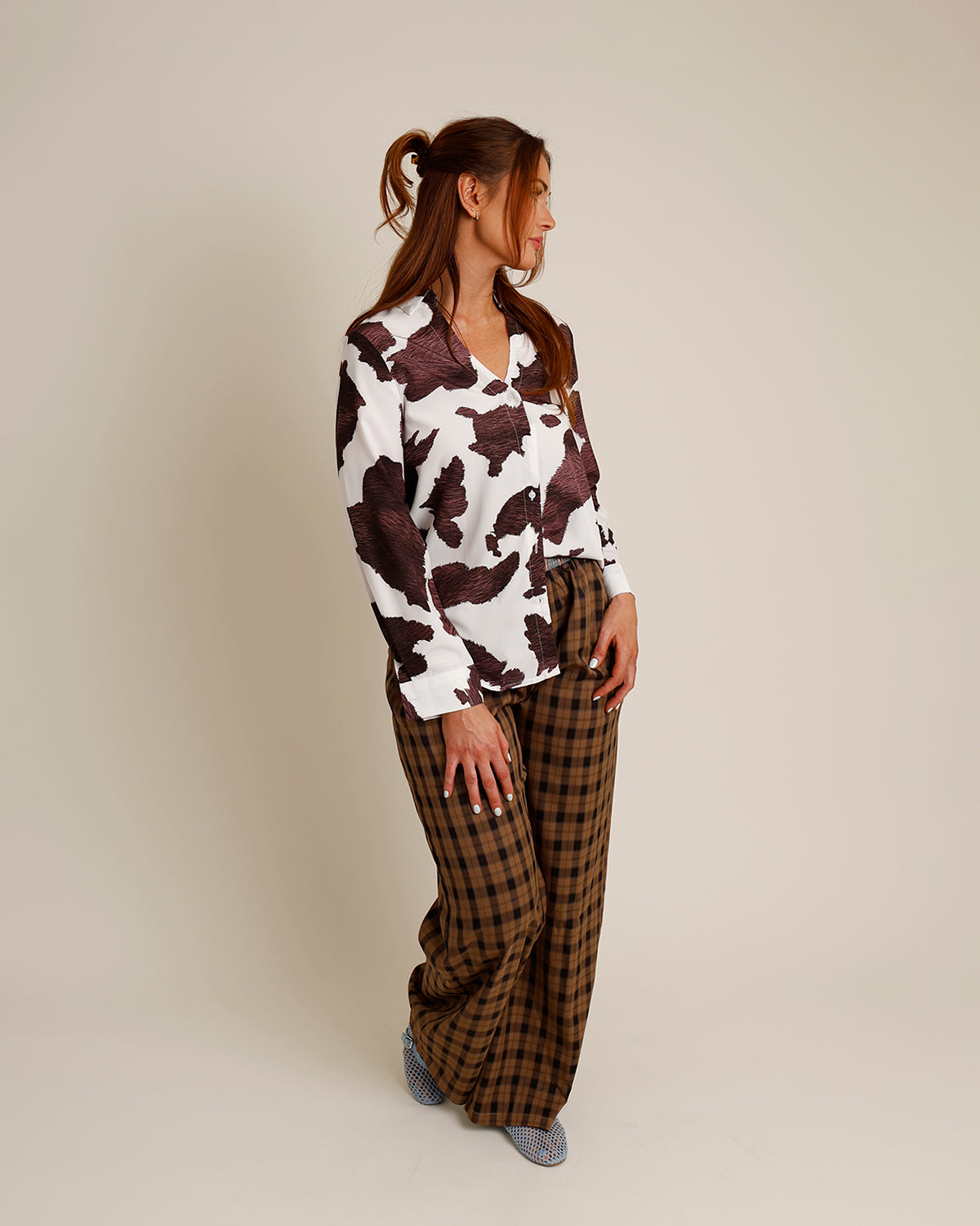 MARIBELLE COW PRINT BUTTON UP