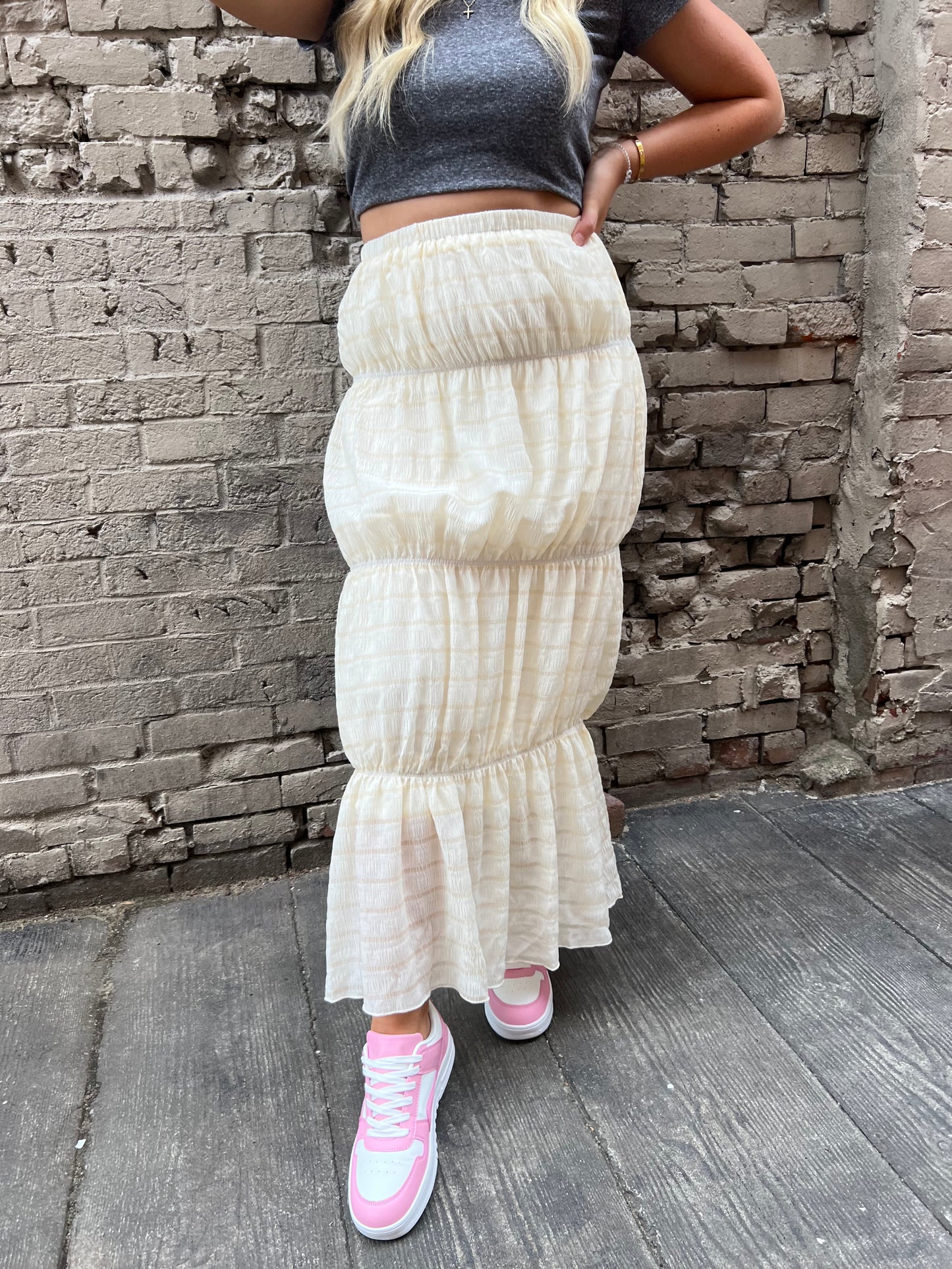 FEARLESS IVORY TIERED MAXI SKIRT - THE HIP EAGLE BOUTIQUE