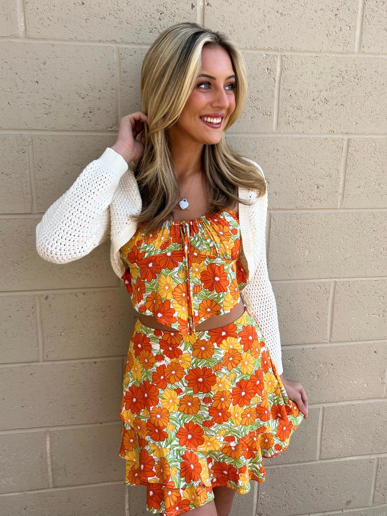 SUMMER ORANGE FLORAL TIE FRONT CAMI - THE HIP EAGLE BOUTIQUE