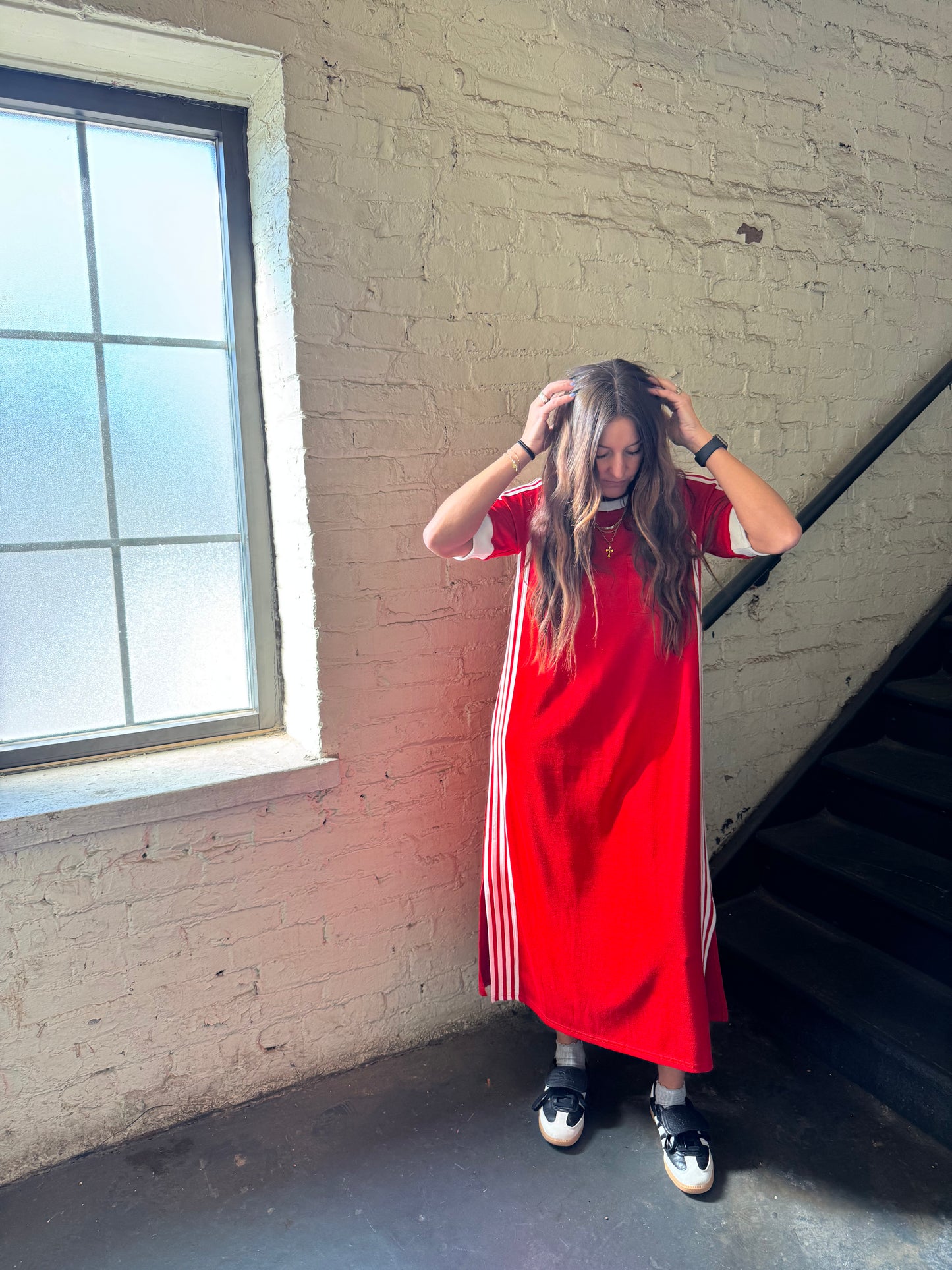 red varsity stripe dress
